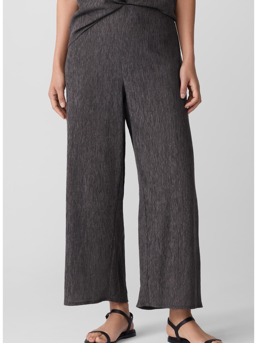 Eileen Fisher Woven Plissé Wide-Leg Ankle Pants